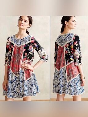 Anthropologie Vanessa Virginia Boho Patchwork Floral Paisley Dress